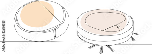 round vacuum cleaners drawing by one continuous line, vector