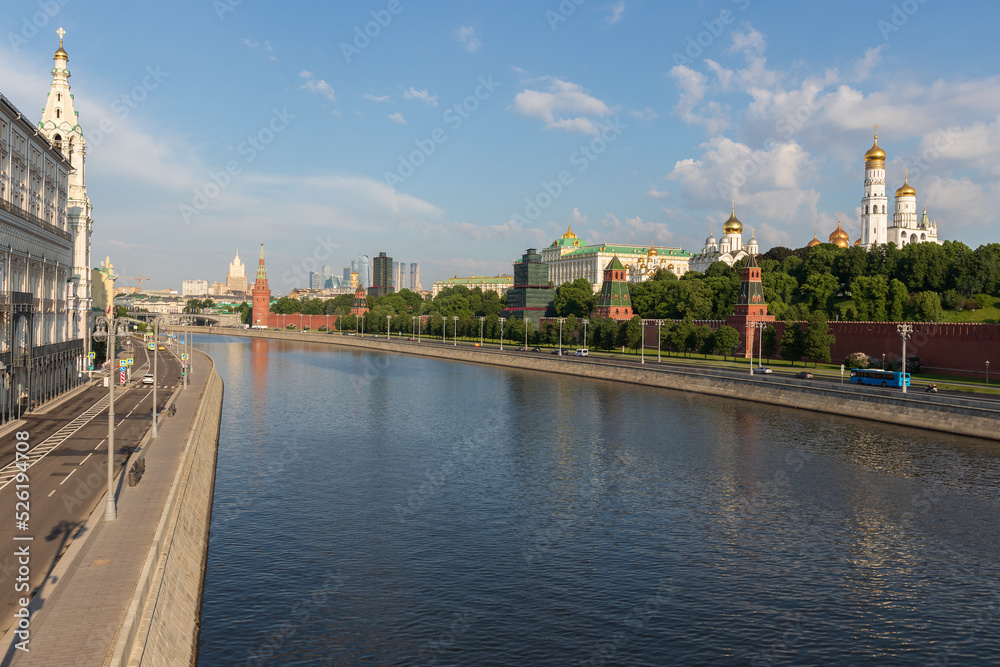 Moscow, Russia, 6 June 2022: Morning landscape around the Red Square and the Kremlin