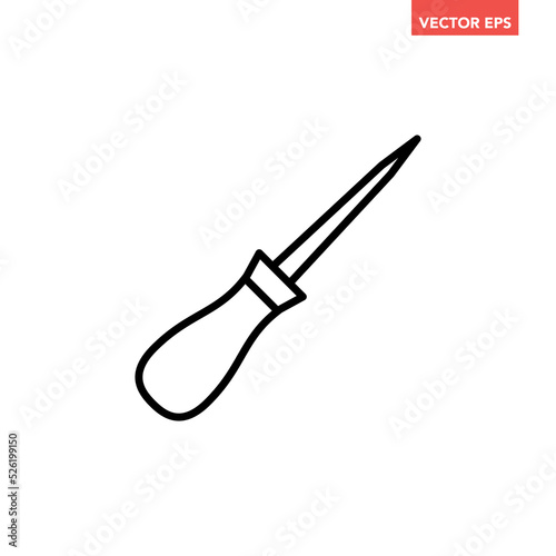 Black single ice pick line icon, simple awl tool flat design pictogram, infographic vector for app logo web button ui ux interface elements isolated on white background