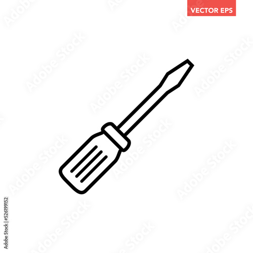 Black single screwdriver line icon, simple outline screwing tool flat design pictogram, infographic vector for app logo web button ui ux interface elements isolated on white background
