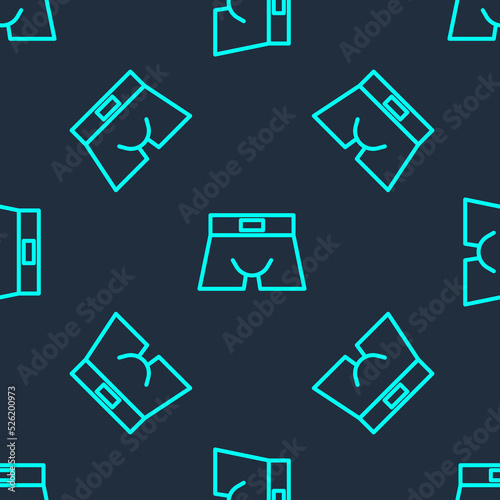 Green line Men underpants icon isolated seamless pattern on blue background. Man underwear. Vector