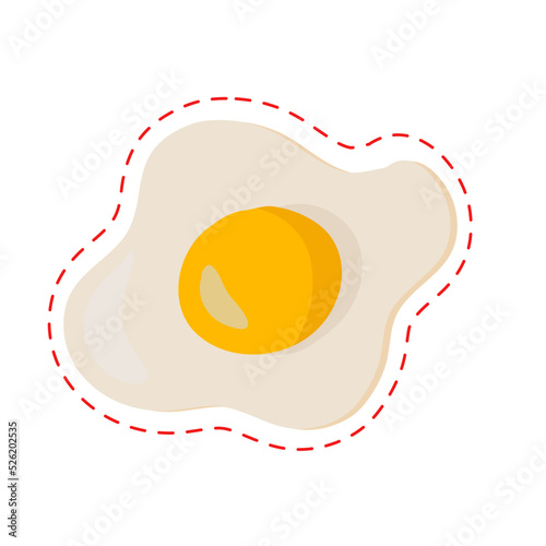 Vector illustration of a single fried egg with a bright yellow yolk and dashed red outline. Suitable for breakfast visuals, food icons, cafe designs, and menu graphics.