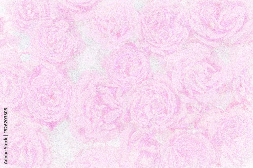 Fototapeta premium Stippled pink rose flowers. Hand drawn illustration in dotwork style.