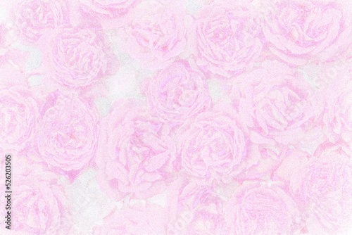 Stippled pink rose flowers. Hand drawn illustration in dotwork style. © hanatopan