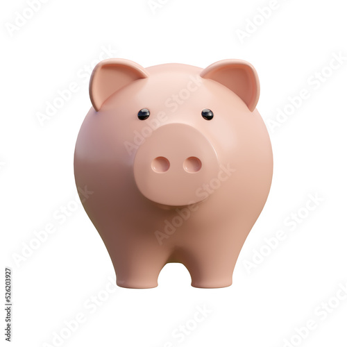 Cartoon style cute piggy bank with transparent background 3d render illustration