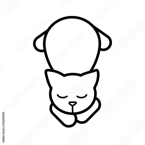 cute sleepy cat, sleeping curled kitten - vector illustration	