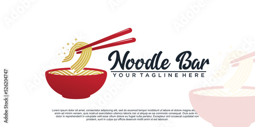 Ramen noodle logo design illustration for restaurant icon with creative element Premium Vector
