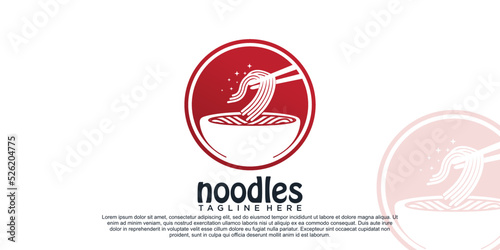 Ramen noodle logo design illustration for restaurant icon with creative element Premium Vector