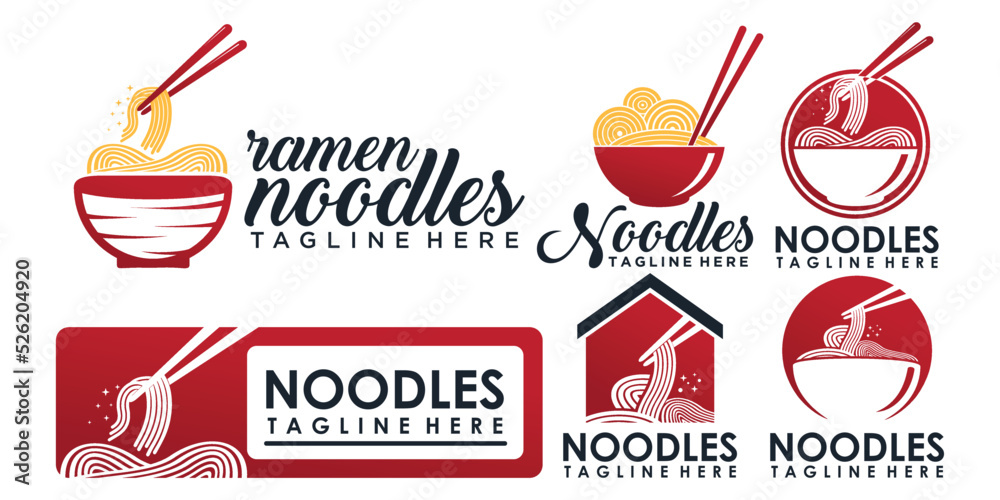 Collection of ramen noodle icon logo design for ramen restaurant with ...