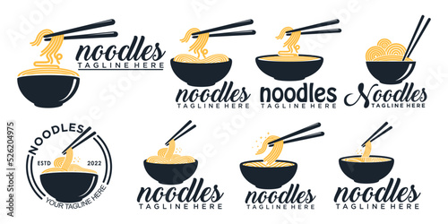 Collection of ramen noodle icon logo design for ramen restaurant with unique concept Premium Vector
