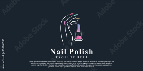 Nail polish icon logo design for nail salon or beauty studio with creative concept Premium Vector