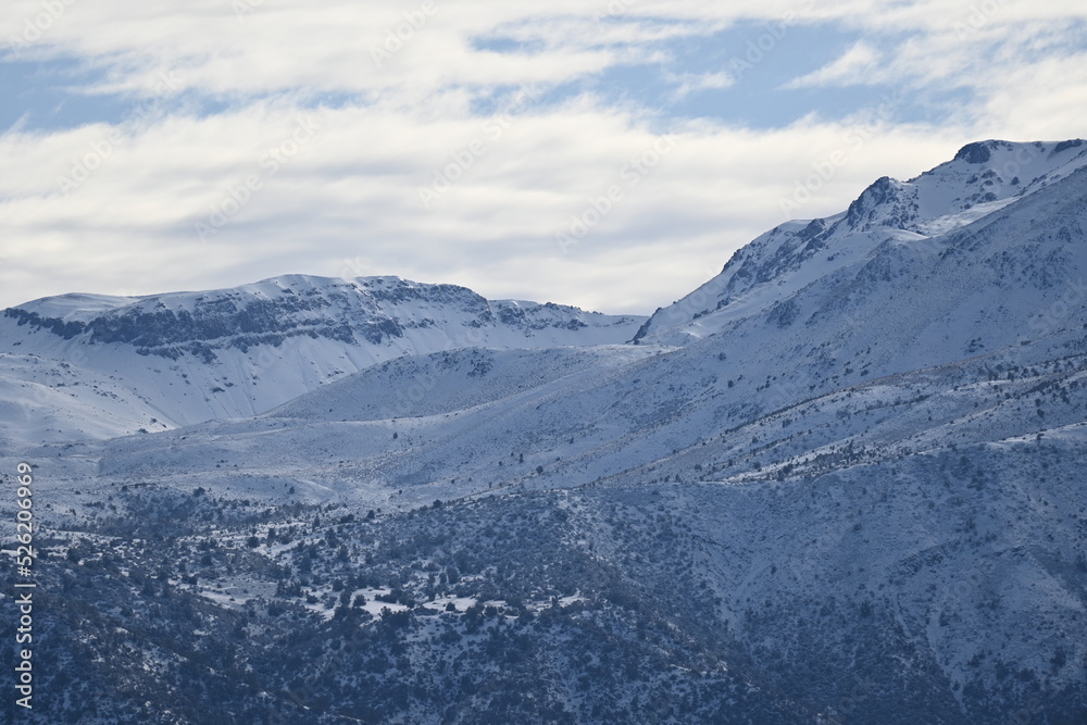 Snow covered Andes mountains in winter