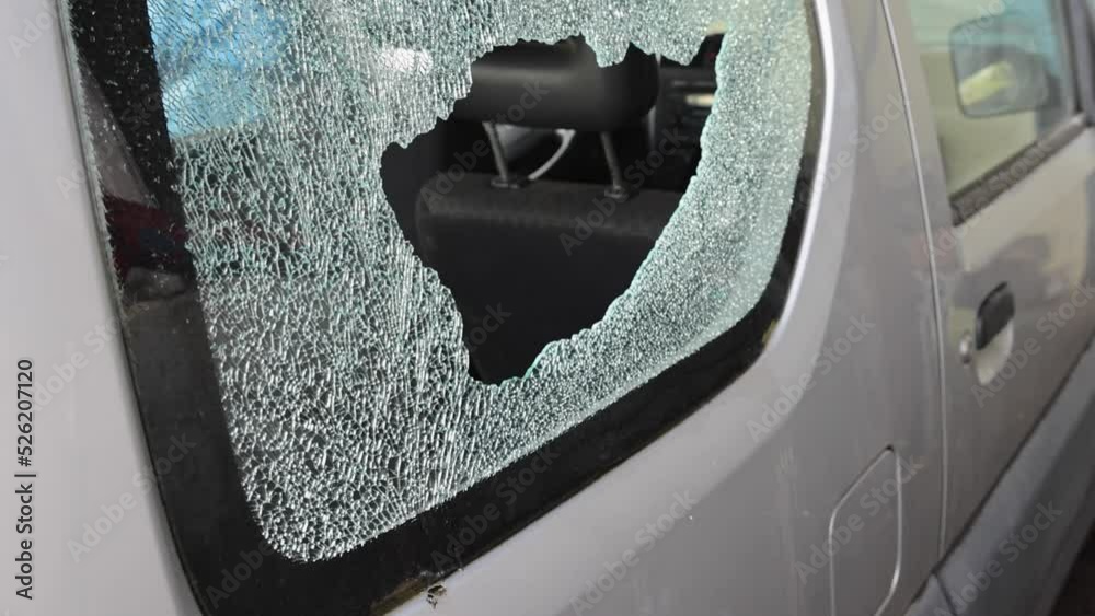 Broken Side Window Glass Small Suv Burglary Damage Problem Stock ビデオ Adobe Stock