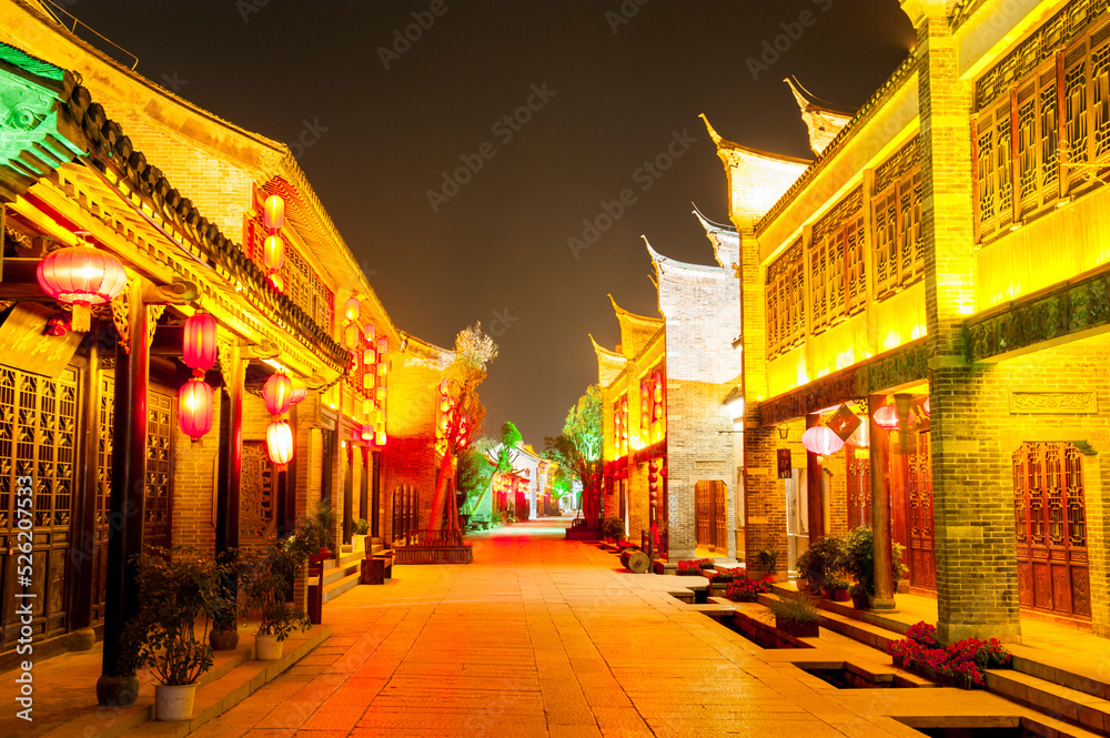 Beautiful night view of Taierzhuang Ancient City, Zaozhuang, Shandong Province, China