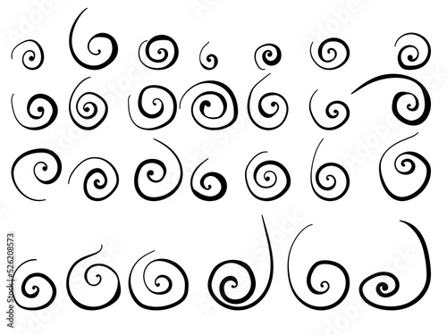 set of line spiral elements for design, simple curls with lines of different thicknesses