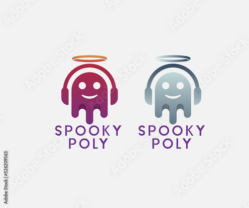 pictogram ghost head or devil head with headset. music logo design illustration template