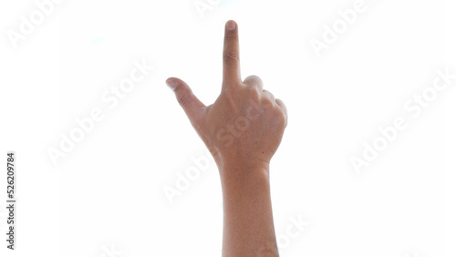 Male hand showing two finger sign isolated on white background 