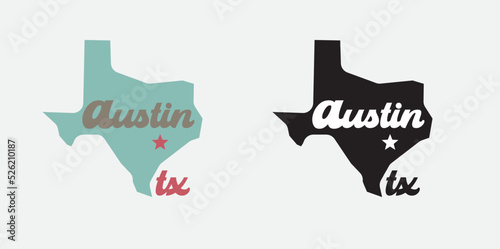 Austin withTexas acronym TX state banner in black and blue can beuse for poster festival souvenir coffee mug printing website template desktop screen product label