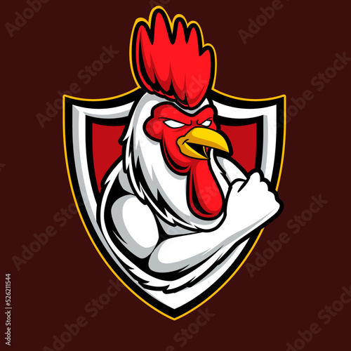 rooster mascot e sport logo illustration