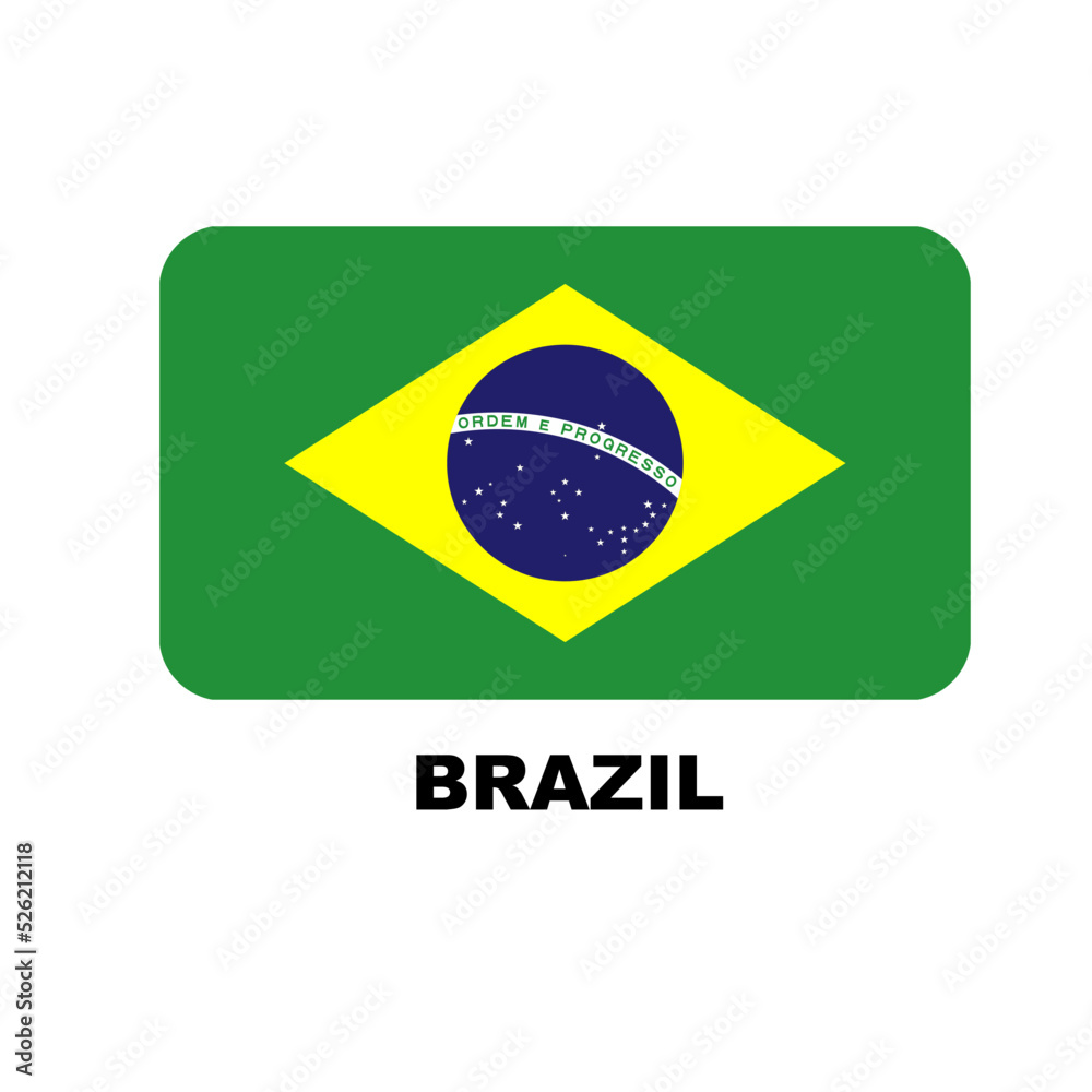 Oficial national flags of the world. Brazil country.  Design rectangular. Vector Isolated on a blank background which can be edited and changed colors.