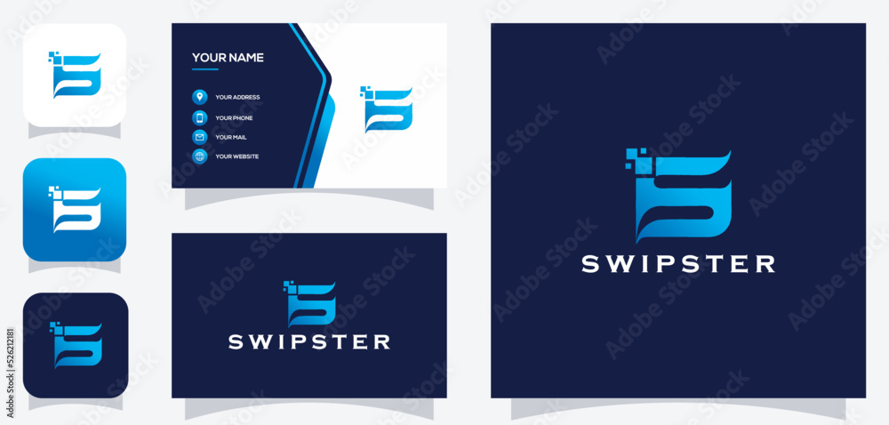 vector graphic of initial S digital technology logo design for technology with business card