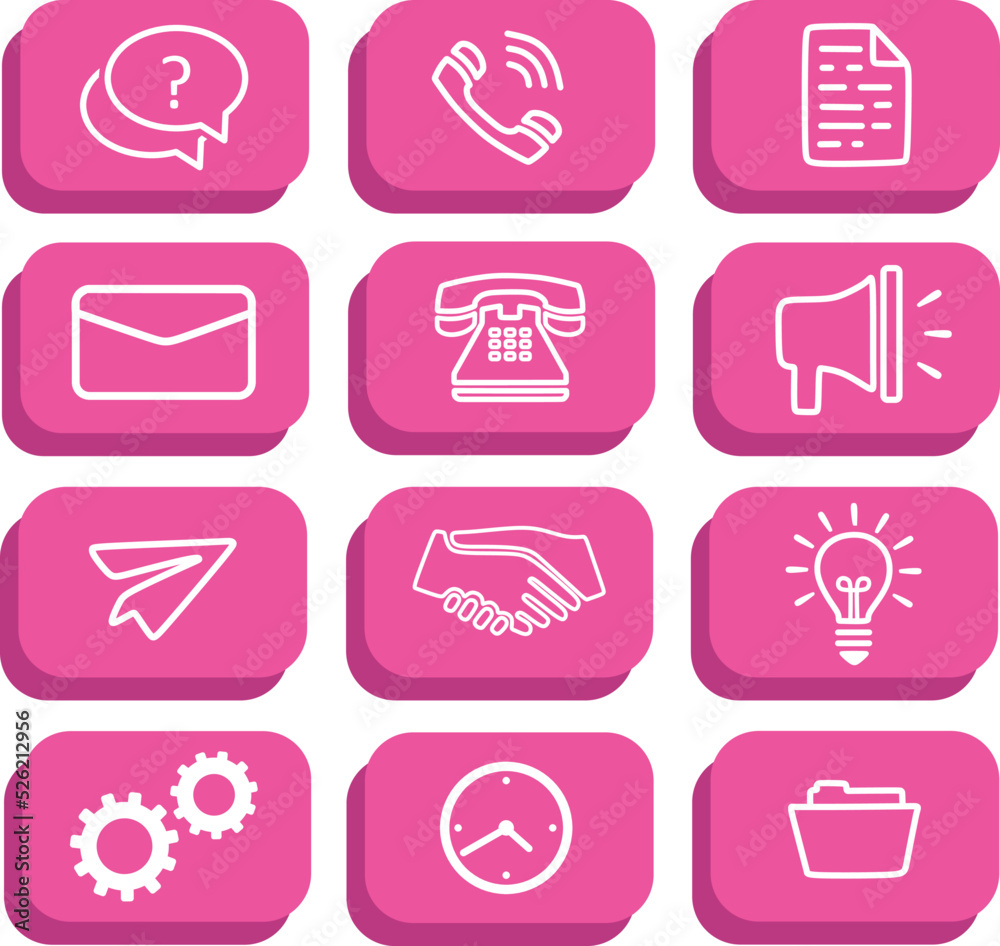 Symbols message clock file tool idea lamp call with pink background Symbols message clock file tool idea lamp call with pink background