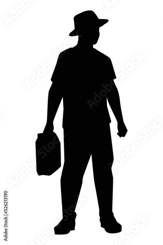Young man with gallon in hand silhouette vector on white background, worker in factory site.
