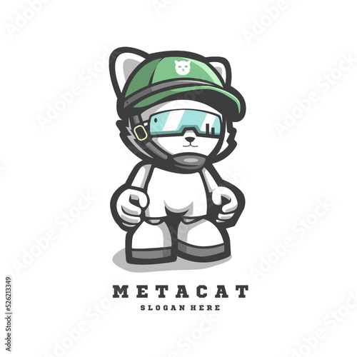 Cat wearing hat and glasses metaverse mascot logo design illustration vector