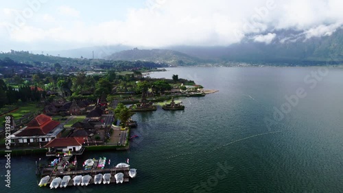 Koh phi phi island at thailand. Aerial drone view from island  coast line. sunny day resort and hotels blue wateer photo