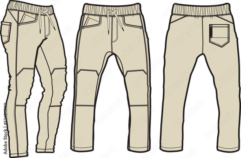 Template trousers pants, front, back and side. Colorful, vector image Template trousers pants, front, back and side. Colorful, vector image