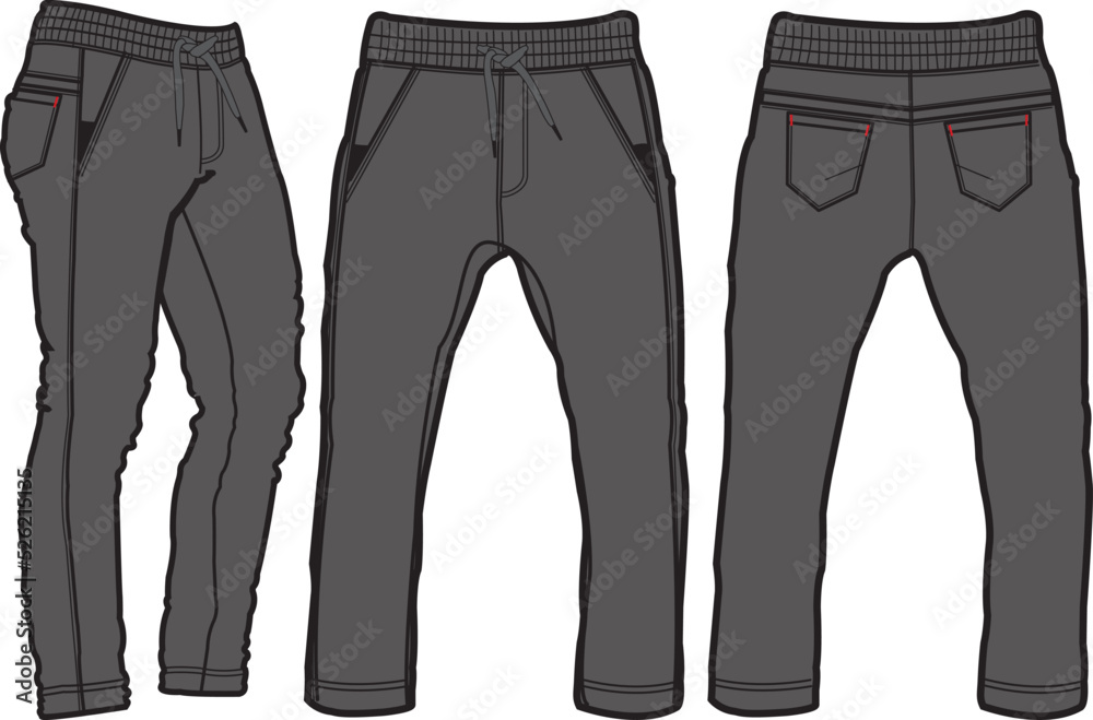 Template trousers pants, front, back and side. Colorful, vector image Template trousers pants, front, back and side. Colorful, vector image
