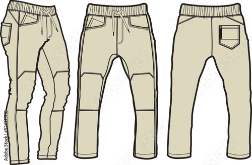 Template trousers pants, front, back and side. Colorful, vector image