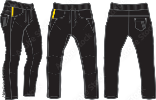 Template trousers pants, front, back and side. Colorful, vector image