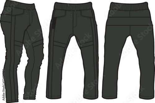 Template trousers pants, front, back and side. Colorful, vector image