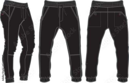 Template trousers pants, front, back and side. Colorful, vector image
