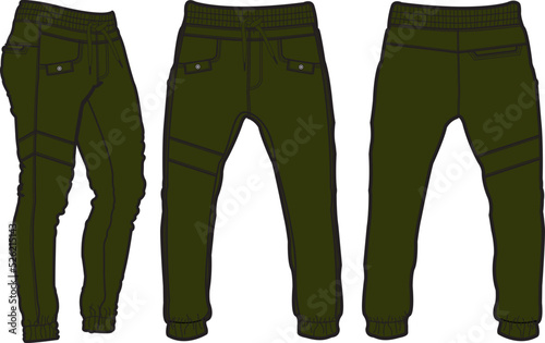 Template trousers pants, front, back and side. Colorful, vector image