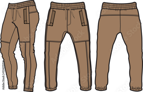 Template trousers pants, front, back and side. Colorful, vector image