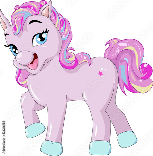 Cute pink colorful horse like unicorn cartoon illustration