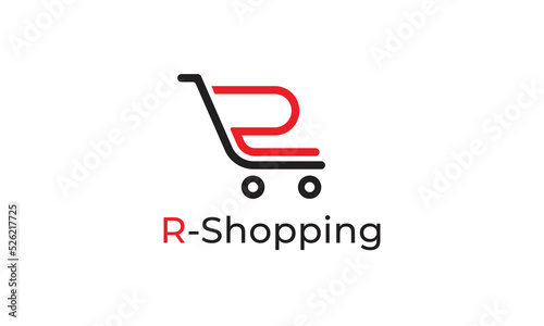 Letter R Trolley Logo Concept sign icon symbol Design. Shopping, Shop Logotype. Vector illustration template
