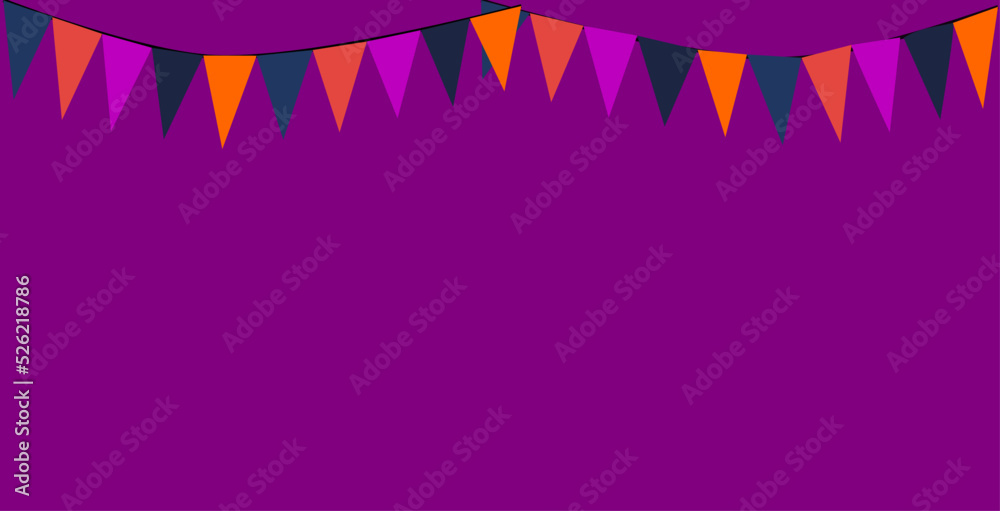 Obraz premium Bunting Hanging Halloween Color (orange, black, purple) Theme Flag Triangles Banner Background. Bunting flags for the party, Halloween night, trick or treats concepts.