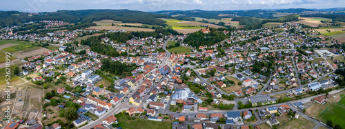 Aerial view of the city  Wernberg in Germany, Bavaria on a cloudy day in summer. © GDMpro S.R.O