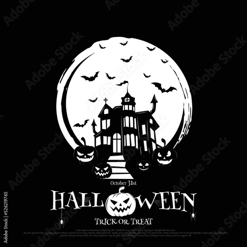 Halloween party poster with Haunted castle. illustrator Vector Eps 10