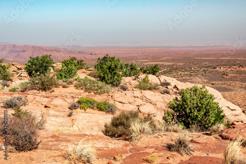 The red rocks and dirt shrubs of Vermilion Cliffs in northern Arizona and Utah desert