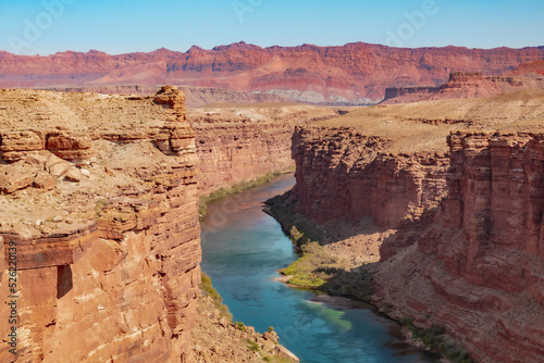 Colorado river canyon and red rock mountain view from Navajo Bridge in northern Arizona desert
