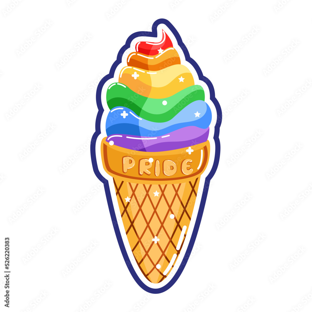 Isolated ice cream rainbow sticker vector illustration