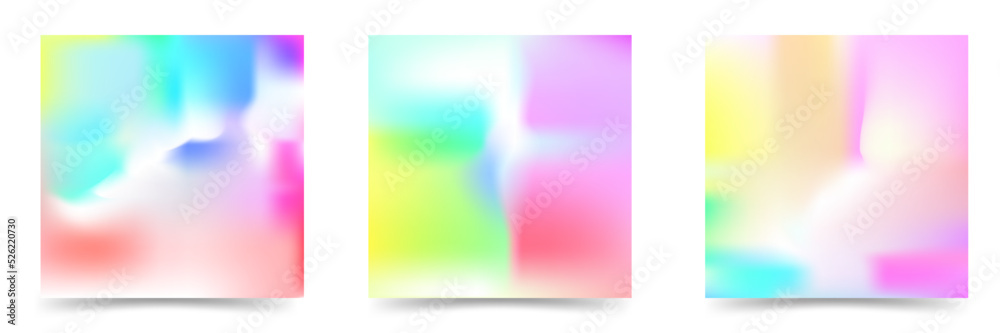 Set of pastel holographic backgrounds.Color gradient abstract background.Vector holographic background. 