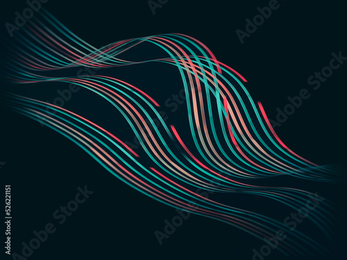 Abstract cyan, red techno pulse lines on dark background (ID: 526221151)
