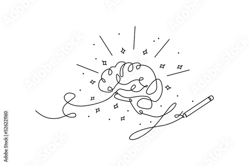 One continuous line of brain drawing pen. Creating new idea and mindset improvement. Vector illustration of minimalist style on a white background.