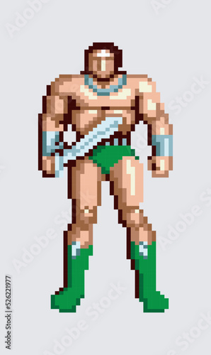 PIXEL ARCADE GAME WARRIOR MAN WITH AX AND SWORD