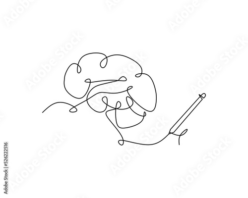 One continuous line of brain drawing pen. Creating new idea and mindset improvement. Vector illustration of minimalist style on a white background.